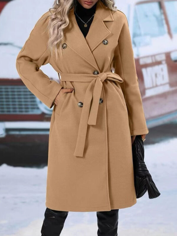 Lapel Double-breasted Trench Coat With Belt Winter Fashion Solid Color Long Jacket Outwear Women Clothing - Image 7