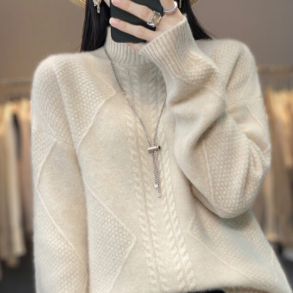 Autumn And Winter New Thickened Half-high Collar Knitted Soft Glutinous Loose Pullover Women - Image 4