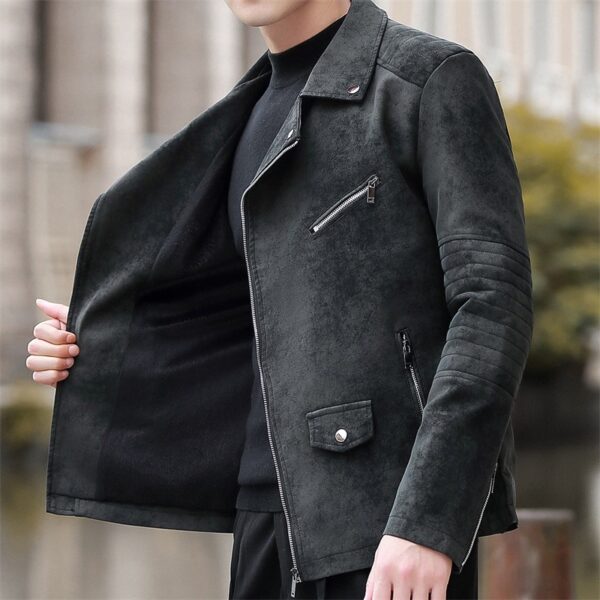 Fashion Velvet Padded Leather Coat Men's Suit Collar - Image 4