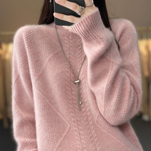 Autumn And Winter New Thickened Half-high Collar Knitted Soft Glutinous Loose Pullover Women - Image 3