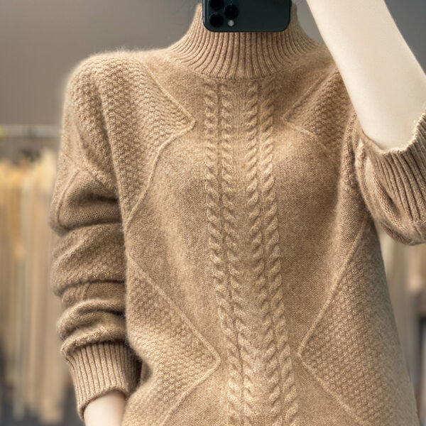 Autumn And Winter New Thickened Half-high Collar Knitted Soft Glutinous Loose Pullover Women - Image 5