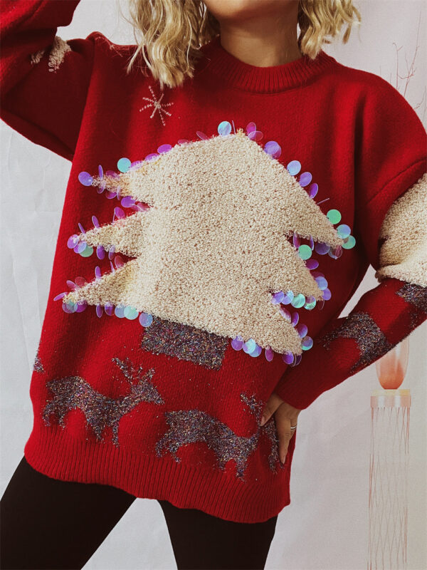 Women's Fashion Christmas Holiday Handmade Sequined Christmas Tree Sweater - Image 2